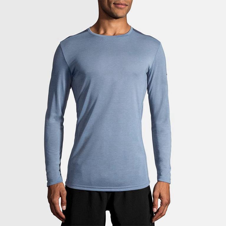 Brooks Distance Mens Long Sleeve Running Shirt - Blue - Philippines (837456WZP)